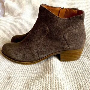 Lucky Brand Distressed Western Ankle Boot Brown Suede Womens 6 Chunky Heel